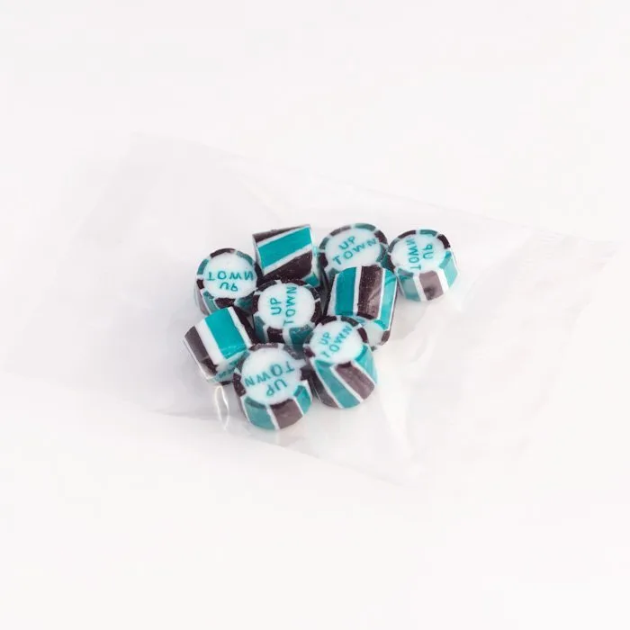 Personalised rock candy pieces with custom text, handmade by Roc Candy Australia