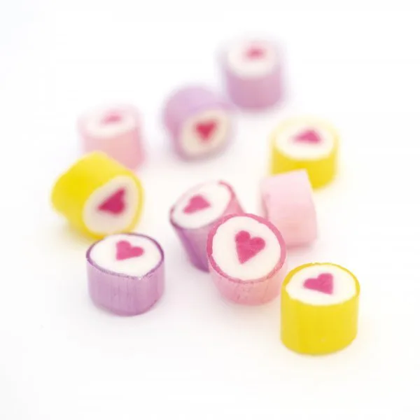 Passionfruit Love Hearts pre-made rock candy in a 500g pack